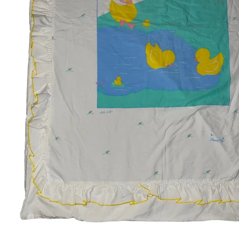 Rare Vintage Bunny Bee Crib Duvet Quilt Cover White Ducks Swimming in a Pond